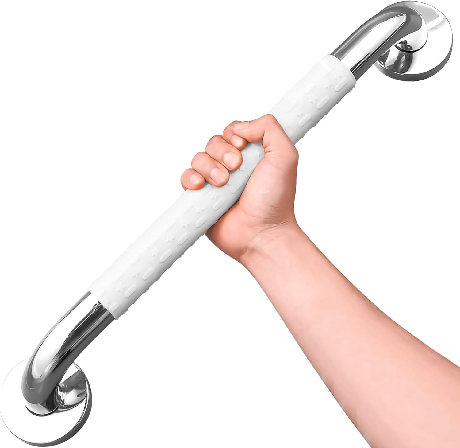 Biała poręcz do wanny, antypoślizgowa, ze stali nierdzewnej, montowana na ścianie, odpowiednia dla dzieci i osób starszych (60 cm)