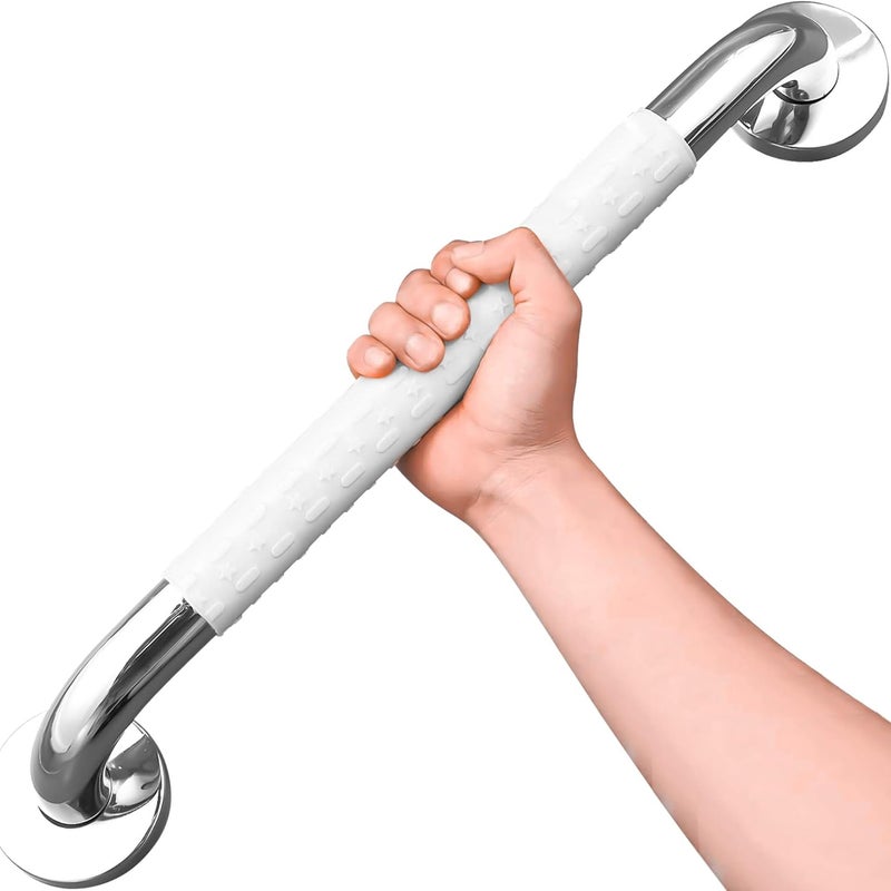 Biała poręcz do wanny, antypoślizgowa, ze stali nierdzewnej, montowana na ścianie, odpowiednia dla dzieci i osób starszych (60 cm)