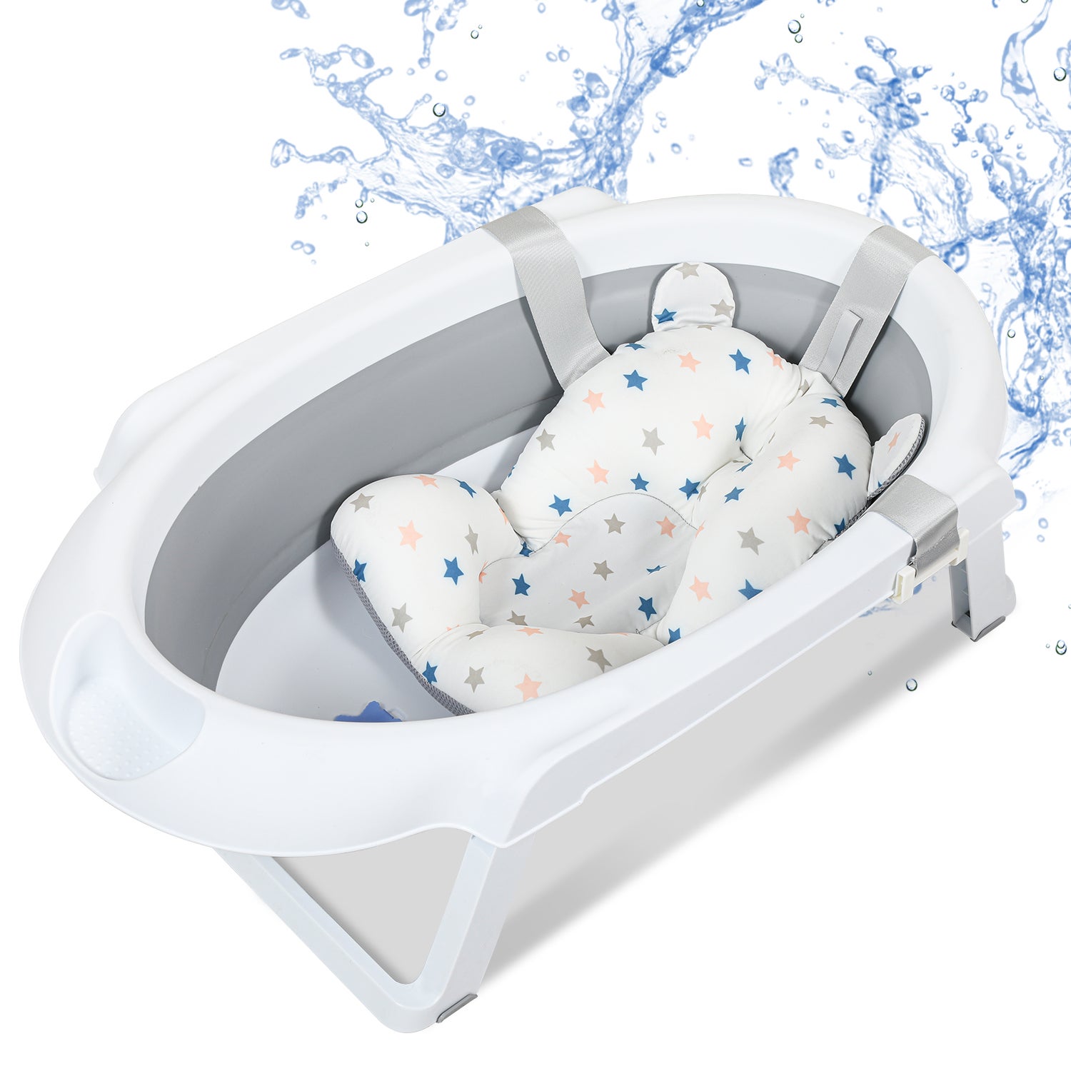 Baignoire Bébé Pliante Primabobo Avec Oreiller Et Thermomètre | Support Inclus | Idéale Pour La Maison Et Les Voyages