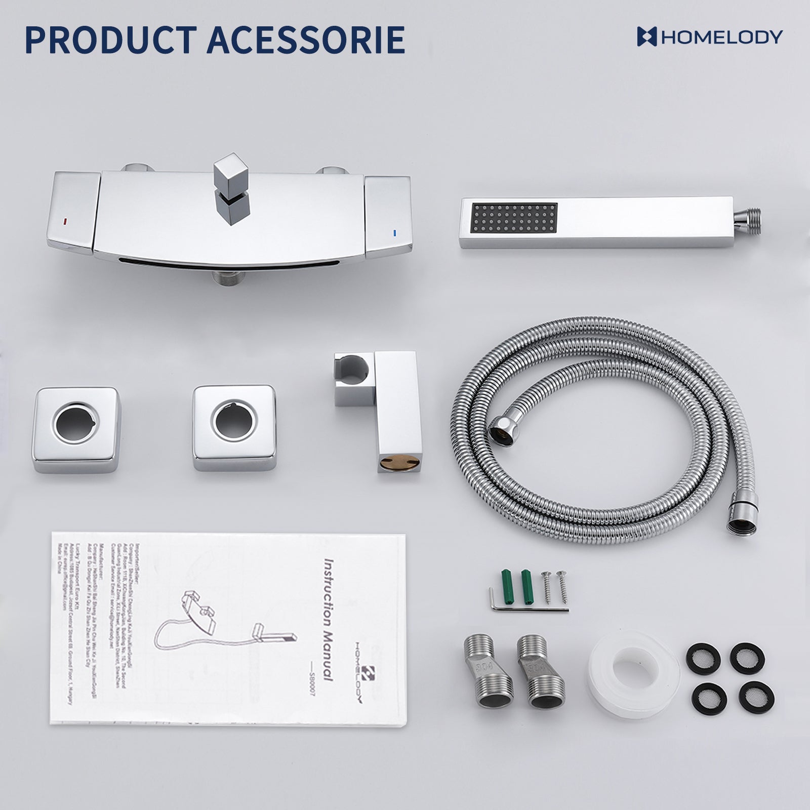 Mitigeur de Baignoire Cascade Robinet de Douche Mural avec Douchette à Mains Laiton Set de douche en Laiton Chromé - 8