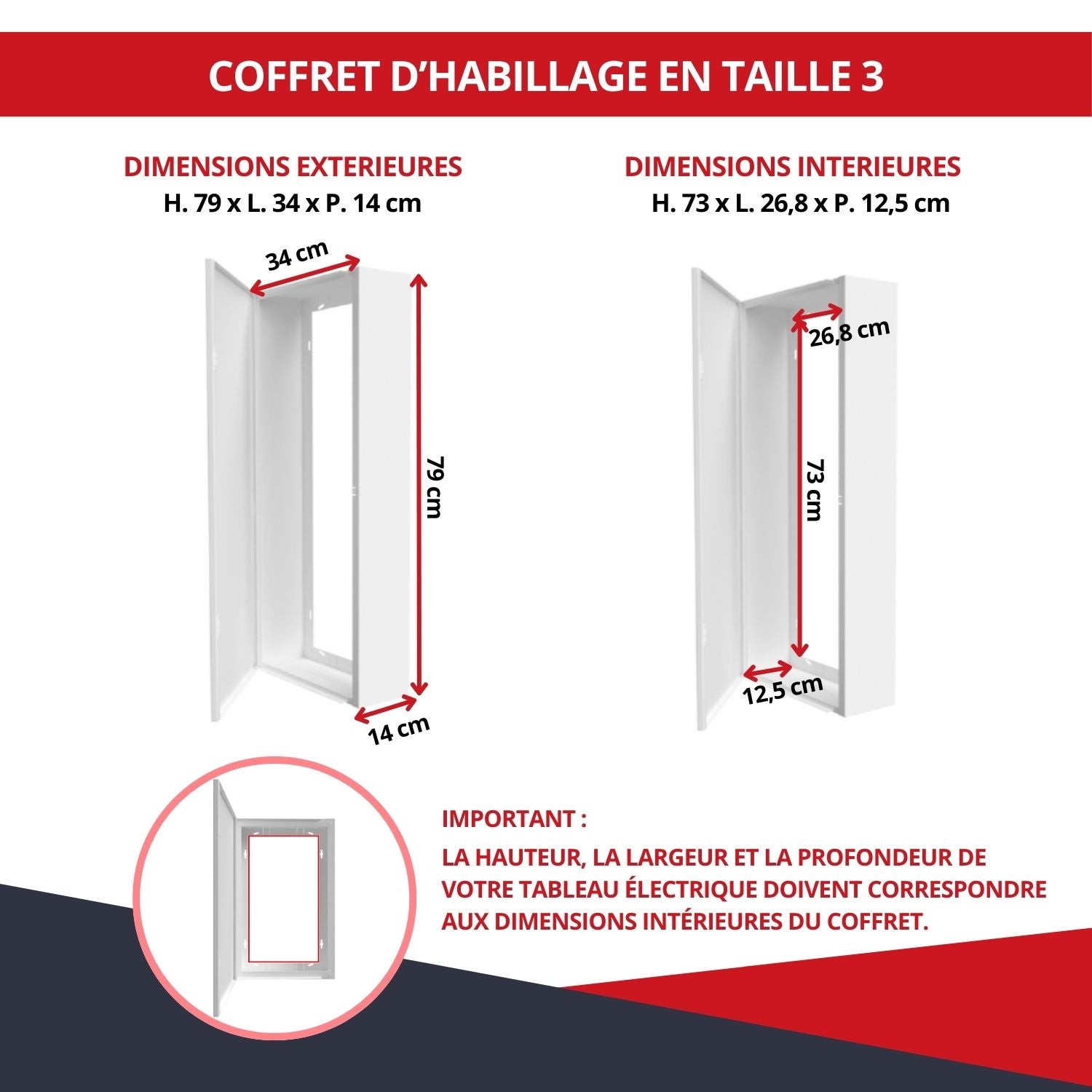 Coffret d'habillage ATOLE 13 modules en acier blanc avec serrure à clef - H 79 x L 34 x P 14 cm - Réf. RCH300GSS - 4