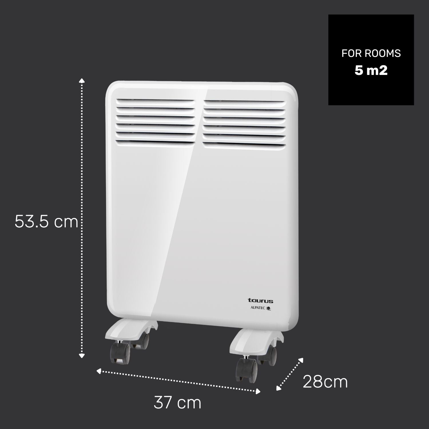 Taurus - Convector | CHTA 500W | ideal para Baños | Con Montaje en Pared o Ruedas | Protección IP24 | Pantalla Digital | Programador Semanal - 7
