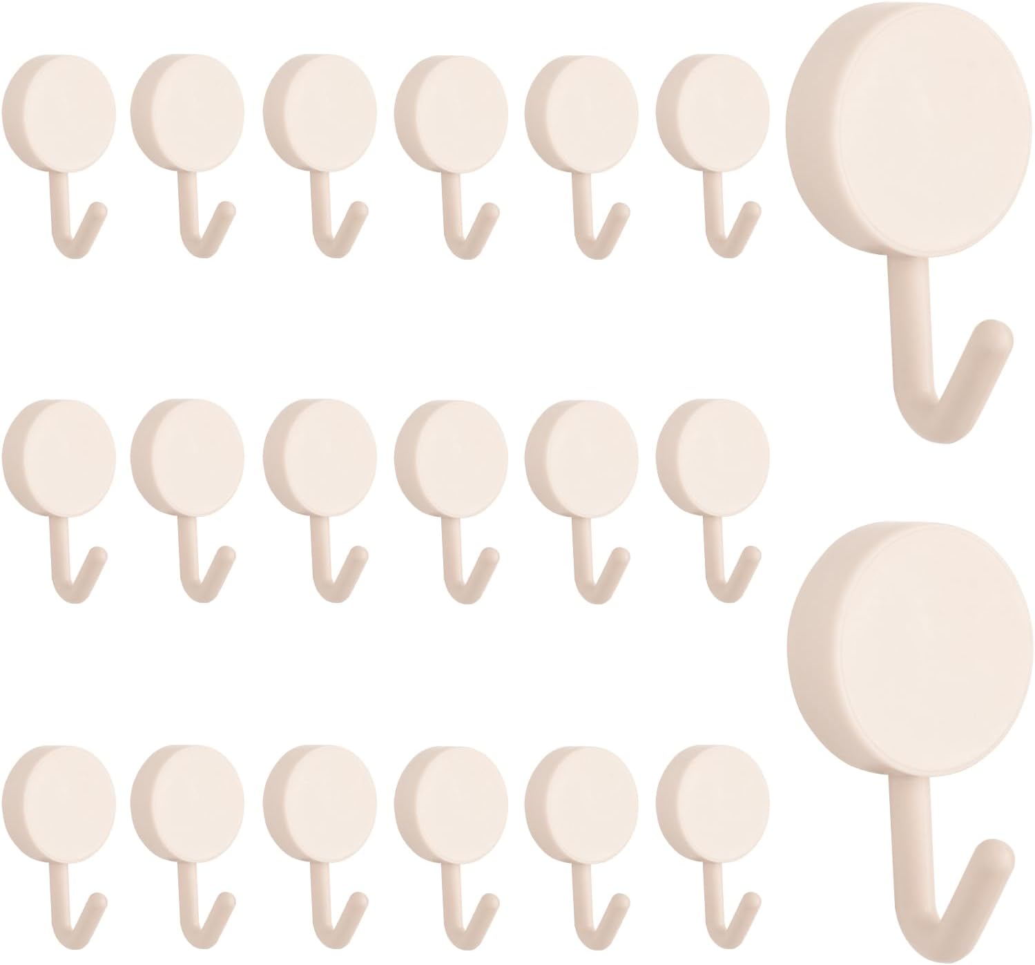 Zestaw 20 samoprzylepnych haczyków z wytrzymałego plastiku do domu, drzwi, kuchni, łazienki i biura (beżowy)