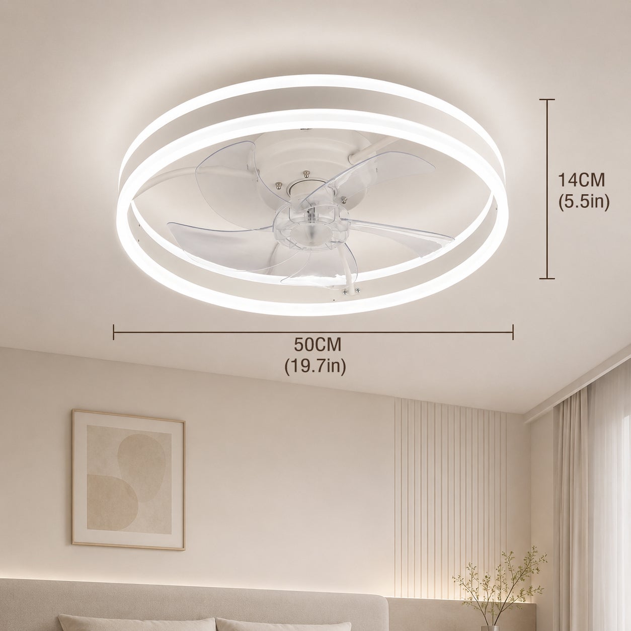 Ventilateur de plafond LED classe énergétique B Haute vitesse 960 tr/min Plafonnier ventilateur 50cm pour Chambre et Bureau LOVHAUS - 2