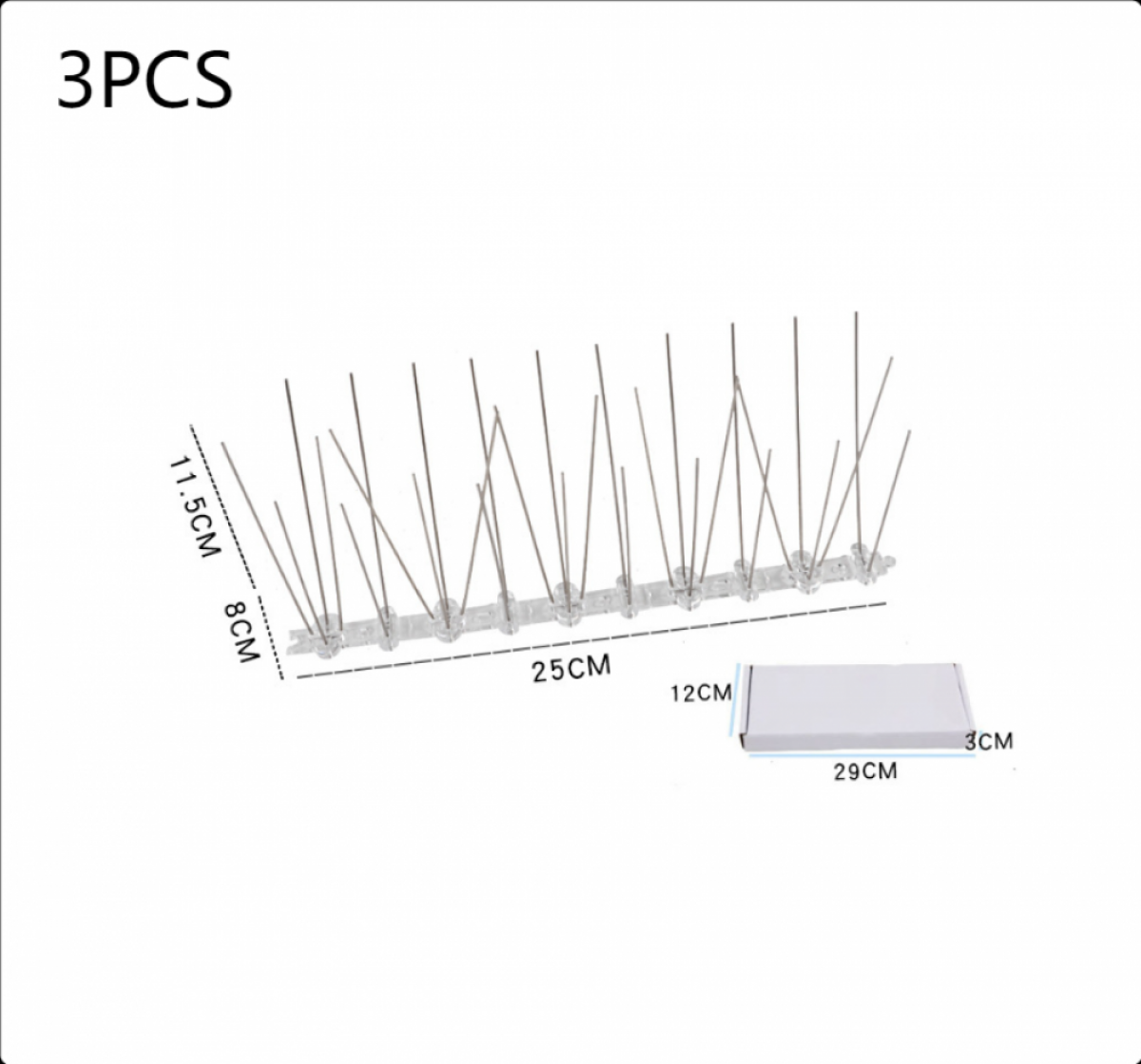 Conjunto de 3 Pontas Anti-Pombo de 25cm em Aço Inoxidável & Base em Plástico Flexível, Pontas Anti-Pássaros, Pardais, Corvos - 2