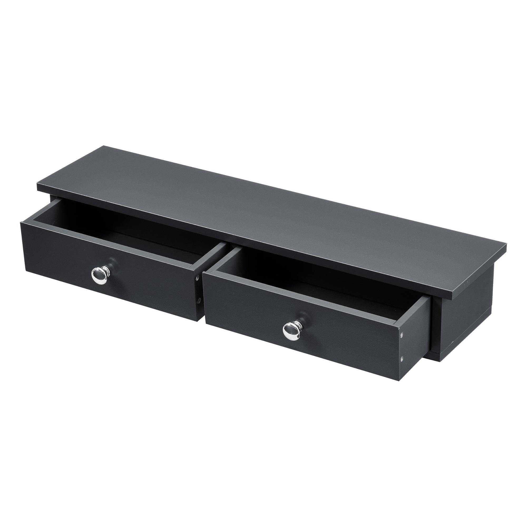 Étagère Murale Stylée avec 2 Tiroirs Meuble de Rangement Design pour Entrée Salon Chambre MDF Laqué 10 x 60 x 15 cm Gris Foncé [en.casa] - 2