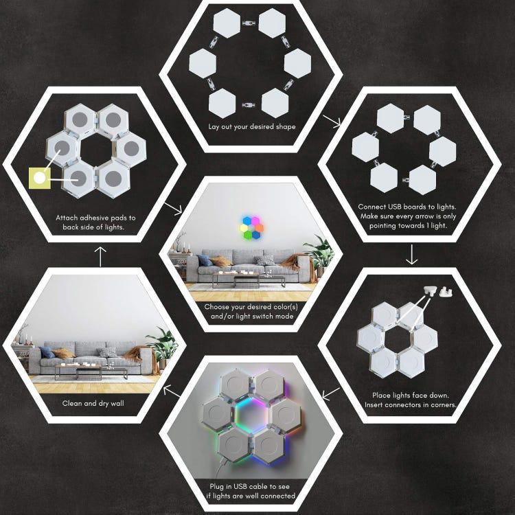 LED Mural avec Télécommande, Intelligent Lumières Hexagonales Contrôle Tactile RGB Lampe Gaming Veilleuses DIY ,Paquet de 6 - 3
