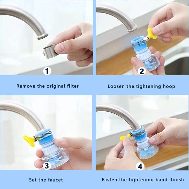 3 Piezas Filtro de Agua para Grifo,Filtro Retráctil y Plegable para Cocina,con Carbón Activado,para Hogar (3 Colores) - 4