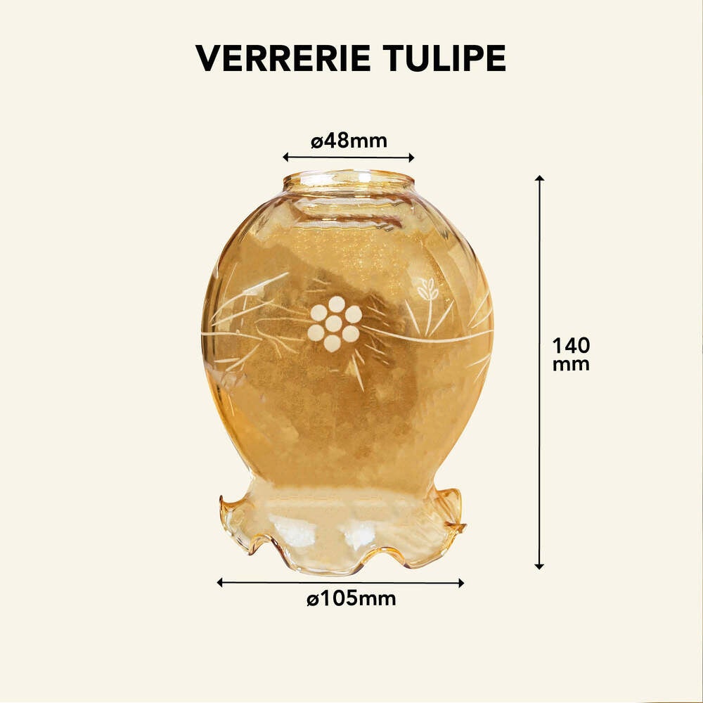 Abat jour verre satiné gravé ambré, forme Tulipe, diam. 140 mm - Tibelec - 8