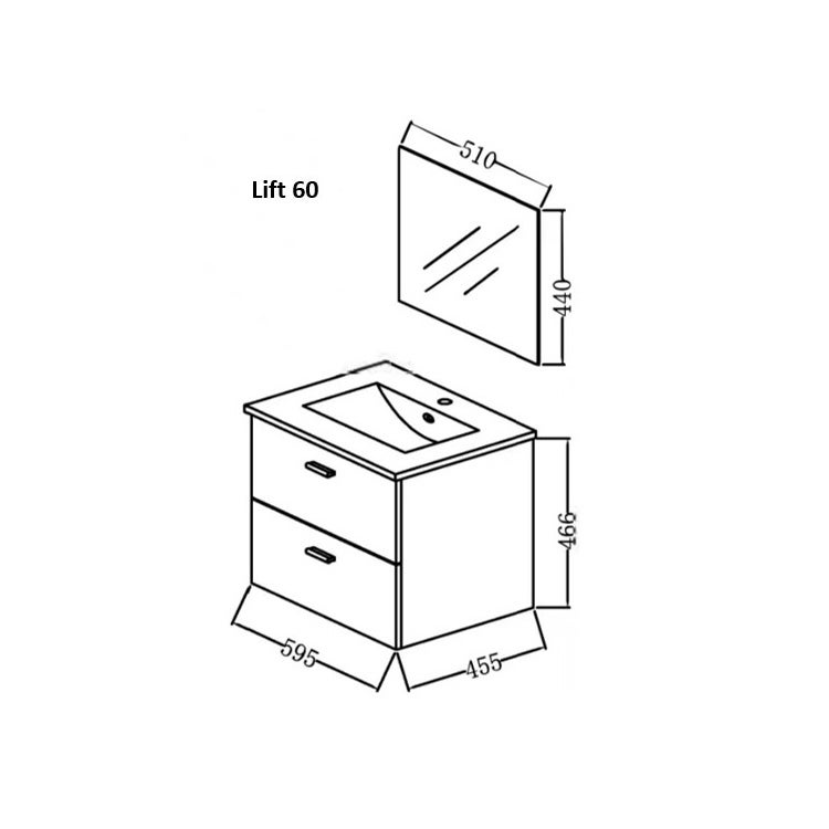 Meuble salle de bain 60 cm suspendu 2 tiroirs finition Bois avec vasque et miroir - BOX-IN 60 WOOD - 5