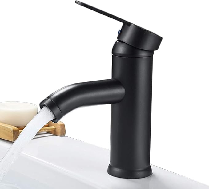Czarny kran mieszający - z baterią mieszającą wodę ciepłą i zimną, solidny kran mieszający ze stali nierdzewnej do umywalki i kuchni