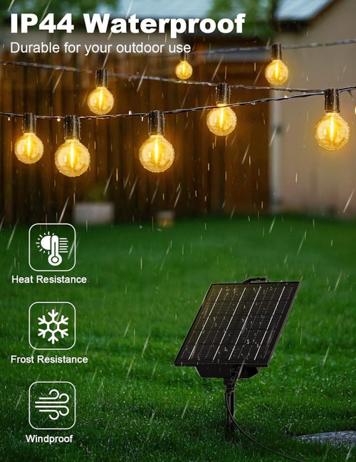 Guirlande Solaire Exterieur, 15m Guirlande Lumineuse Solaire avec 24+1 G40 Ampoules, 8 Modes Étanche IP44 Guirlande Guinguette Extérieur - 4