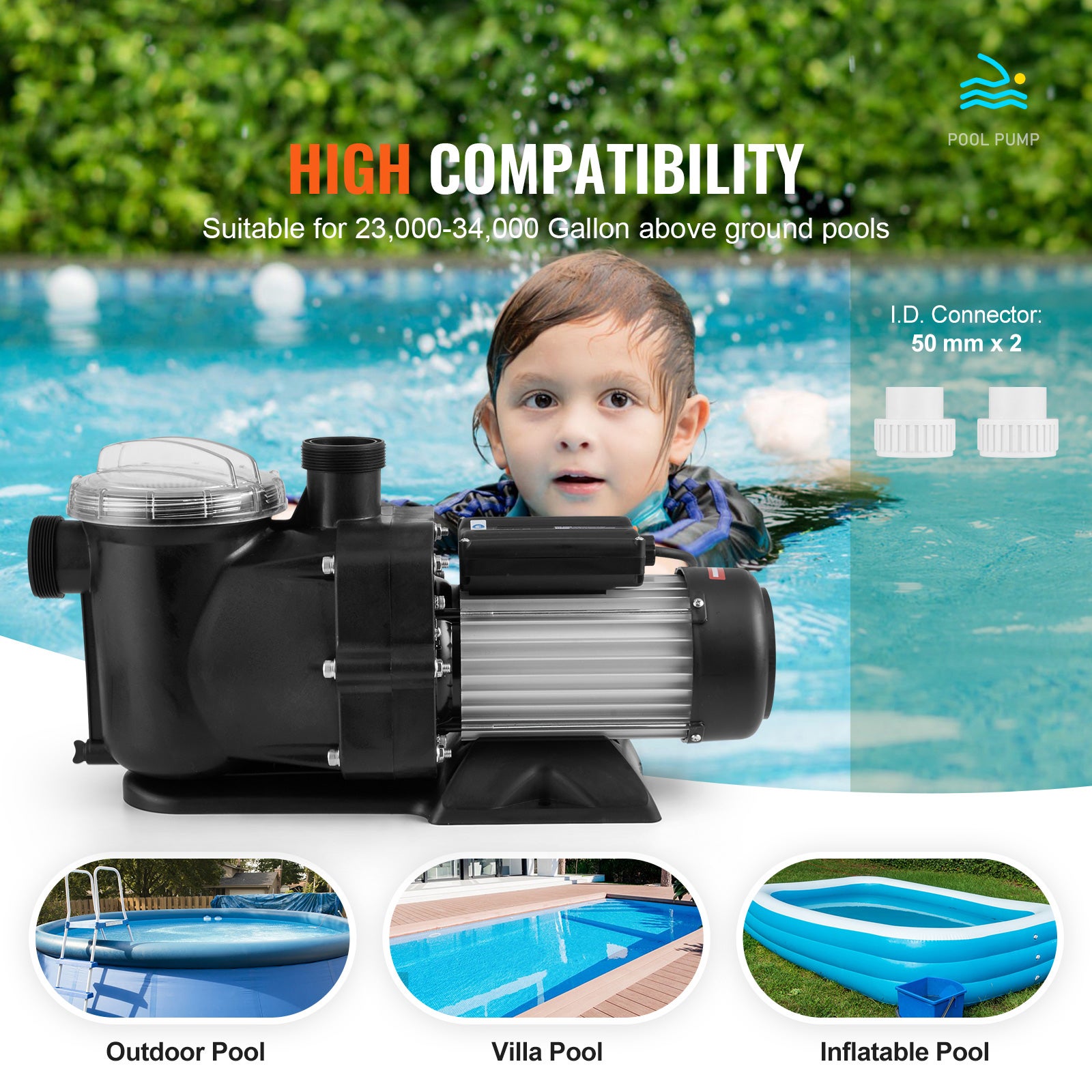 Pompe de piscine hors sol SucceBuy 1,5 CV,100 GPM,220 V,2 850 tr/min,hauteur max. 15 m,avec panier filtrant - 6