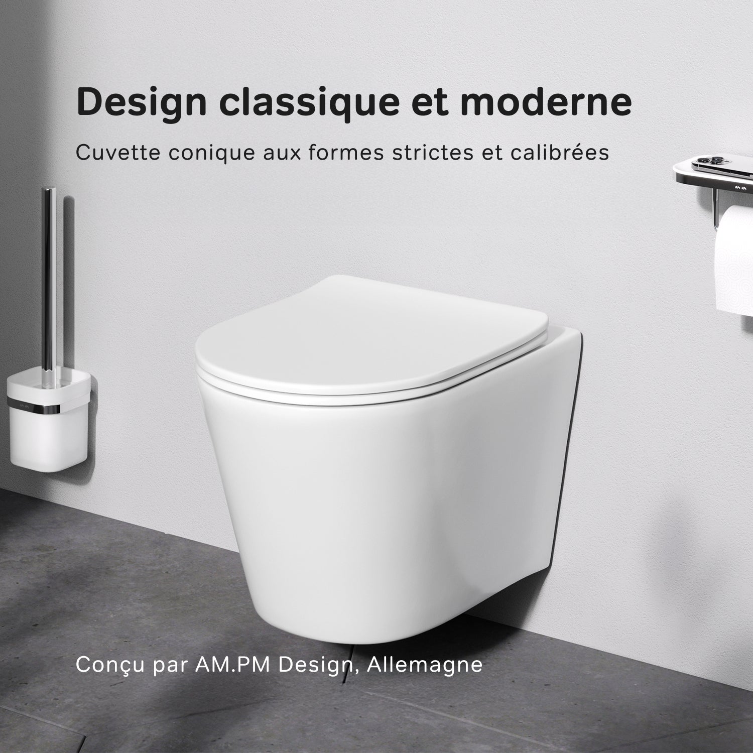 WC Suspendu en céramique sans bride Cuvette Toilette WC suspendu sans bord FlashClean abattant amovible frein de chute Softclosing, Blanc AM.PM Spike - 2