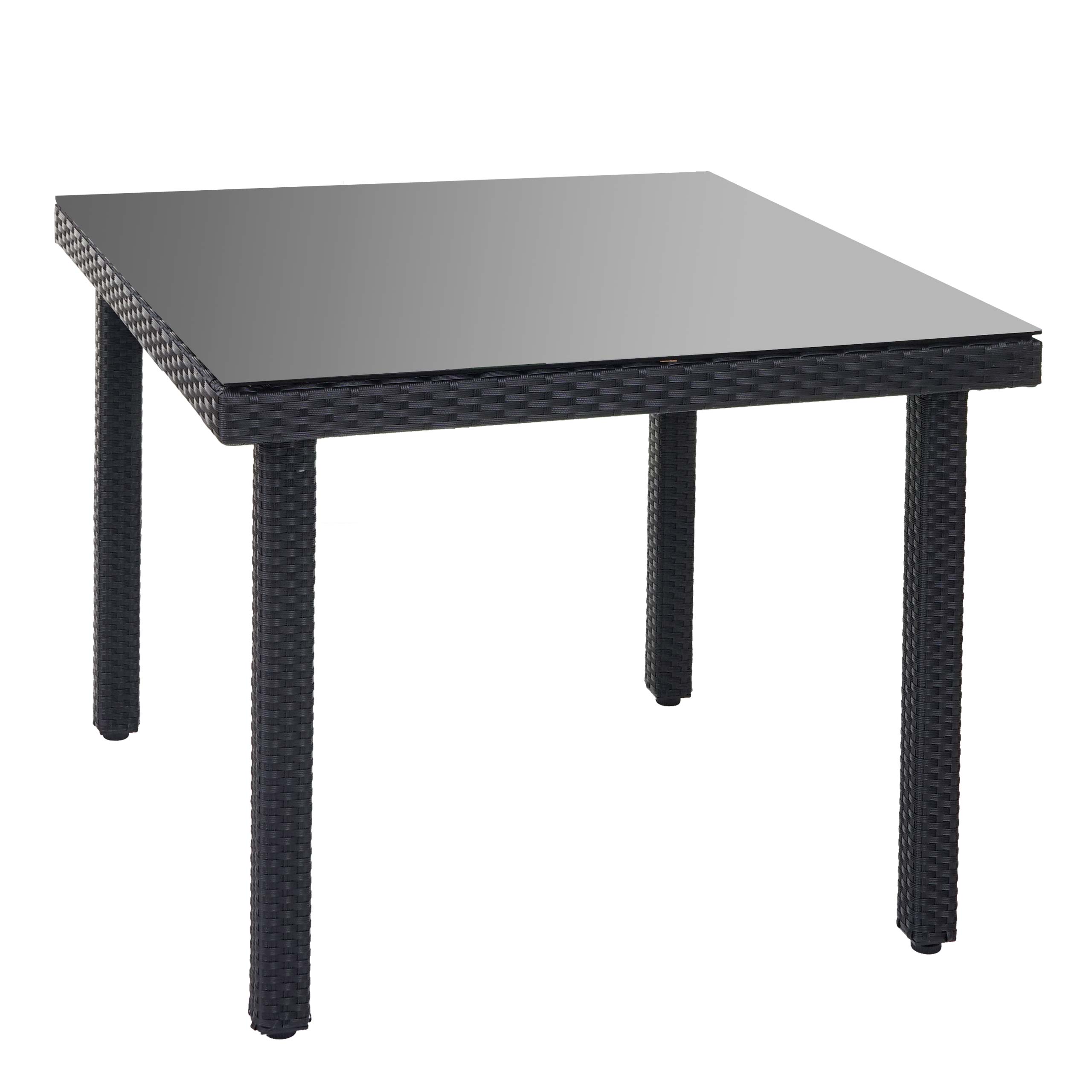 Poly-Rattan table de jardin Cava, table de repas avec plateau en verre ...