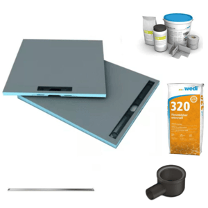 Receveur à carreler 120 x 80 cm Wedi Fundo Riolito Neo + barrette + bonde horizontale + kit d'étanchéité et colle 320