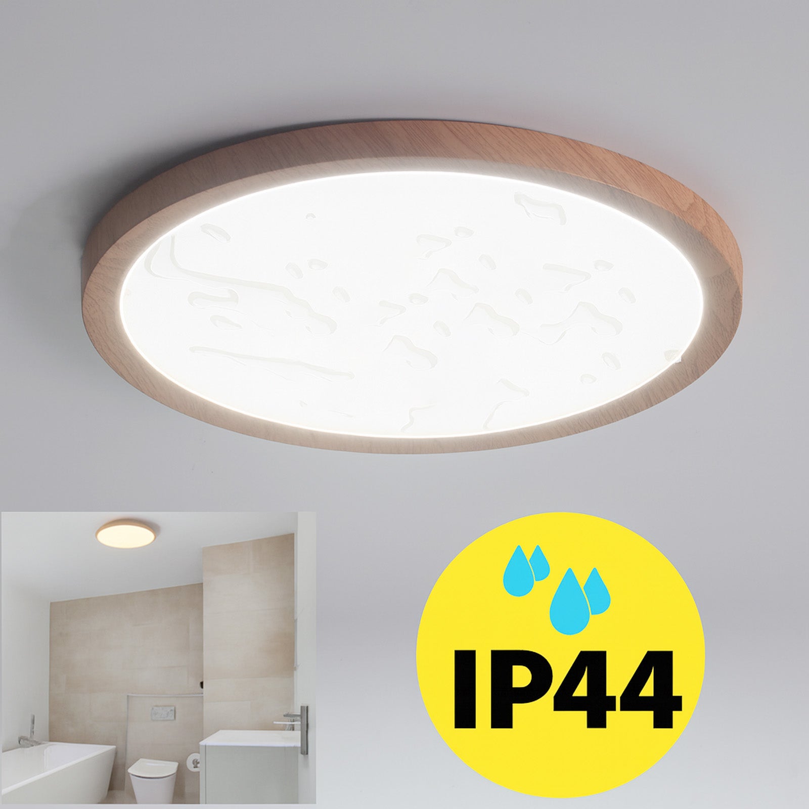 Plafón LED Circular Ø300 mm 24W IP44 empotrable/superficie efecto madera, CCT 3000K-4000K-6000K, corte ajustable Ø65-270 mm, diseño ultrafino 17 mm. - 3