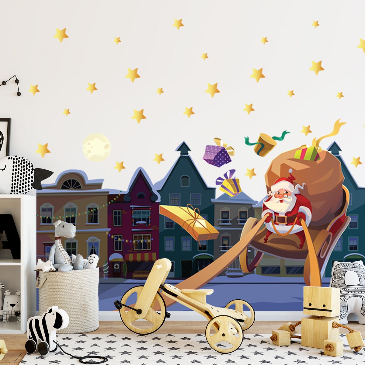 Sticker Noël le père noël dans la ville - Autocollants stickers adhésifs noël - décoration fêtes - 110x165cm - 3