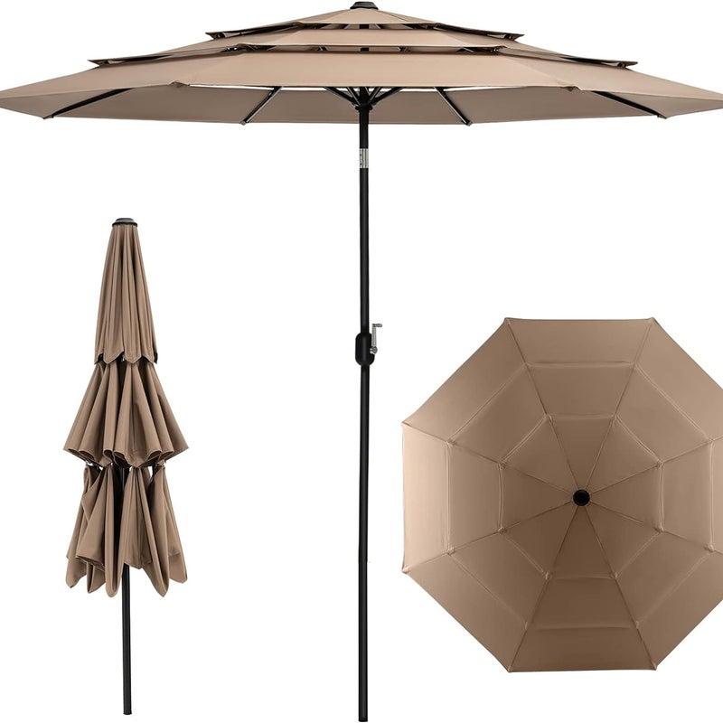 Parasol przeciwsłoneczny, odporny na wiatr, stabilny, 300 cm, parasol ogrodowy z korbą, obustronny składany o 45°, ochrona przed promieniowaniem UV