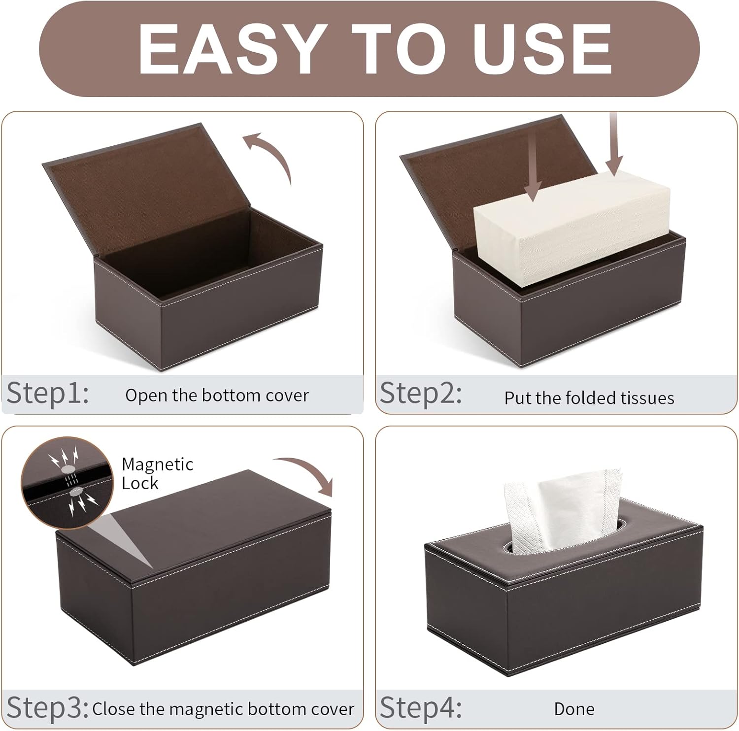 Skórzane pudełko na chusteczki do domu, biura i samochodu (brązowe) - 4