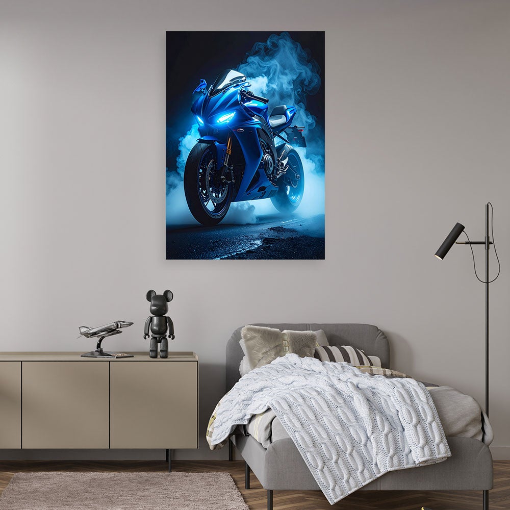 Obraz do salonu biura pokoju nastolatka, Niebieski Motocykl Motor Ścigacz 40x60 - 2