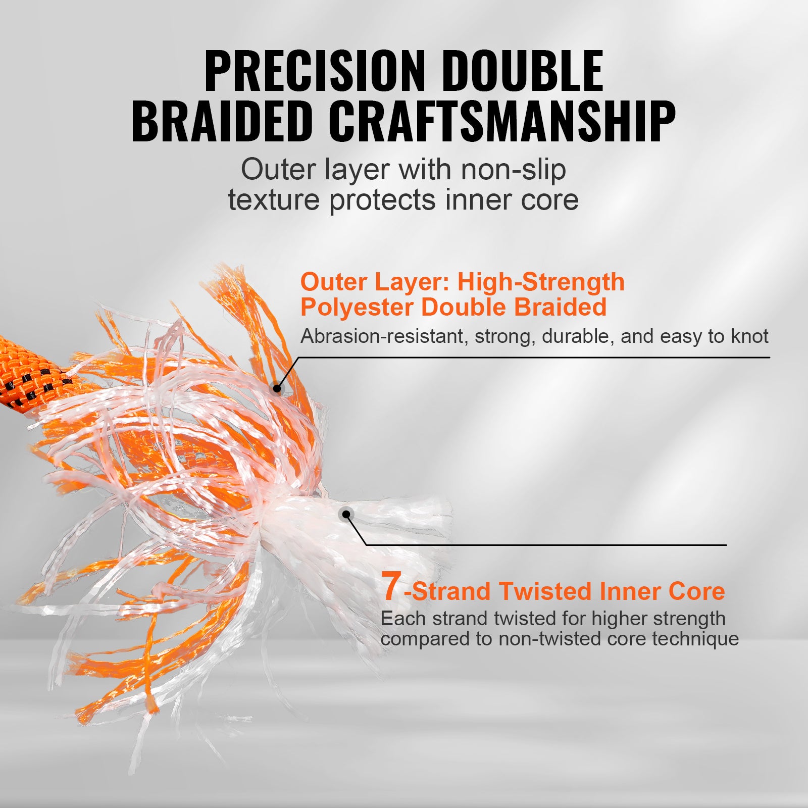 Corde en polyester double tressé,VEVOR 9,5mm x 36,57 m,corde d'escalade en plein air,48 brins,résistance à la rupture de 17,79 kN,pour randonnée, - 3