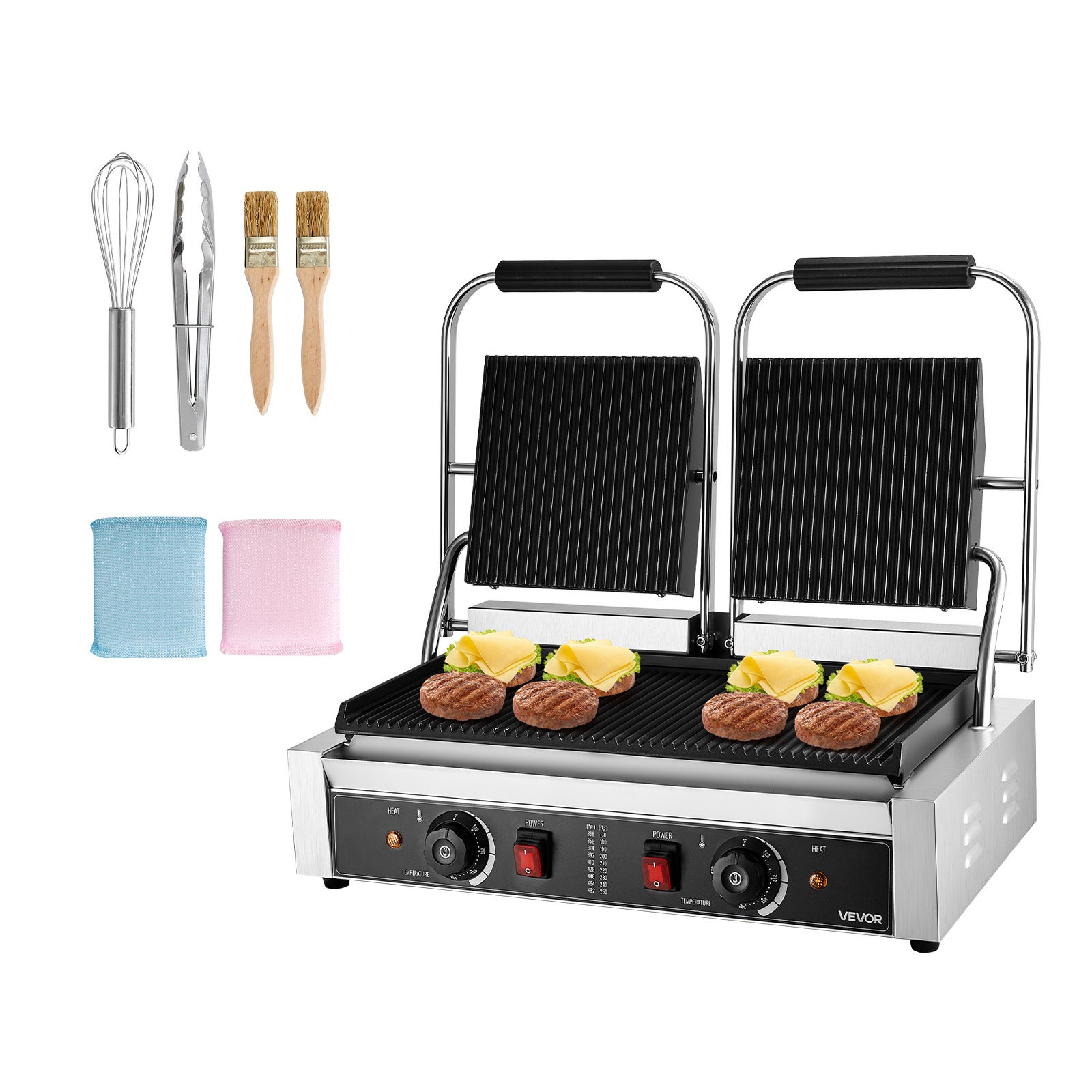 Grill kontaktowy elektryczny opiekacz do kanapek opiekacz do panini 48x23cm rowkowany VEVOR