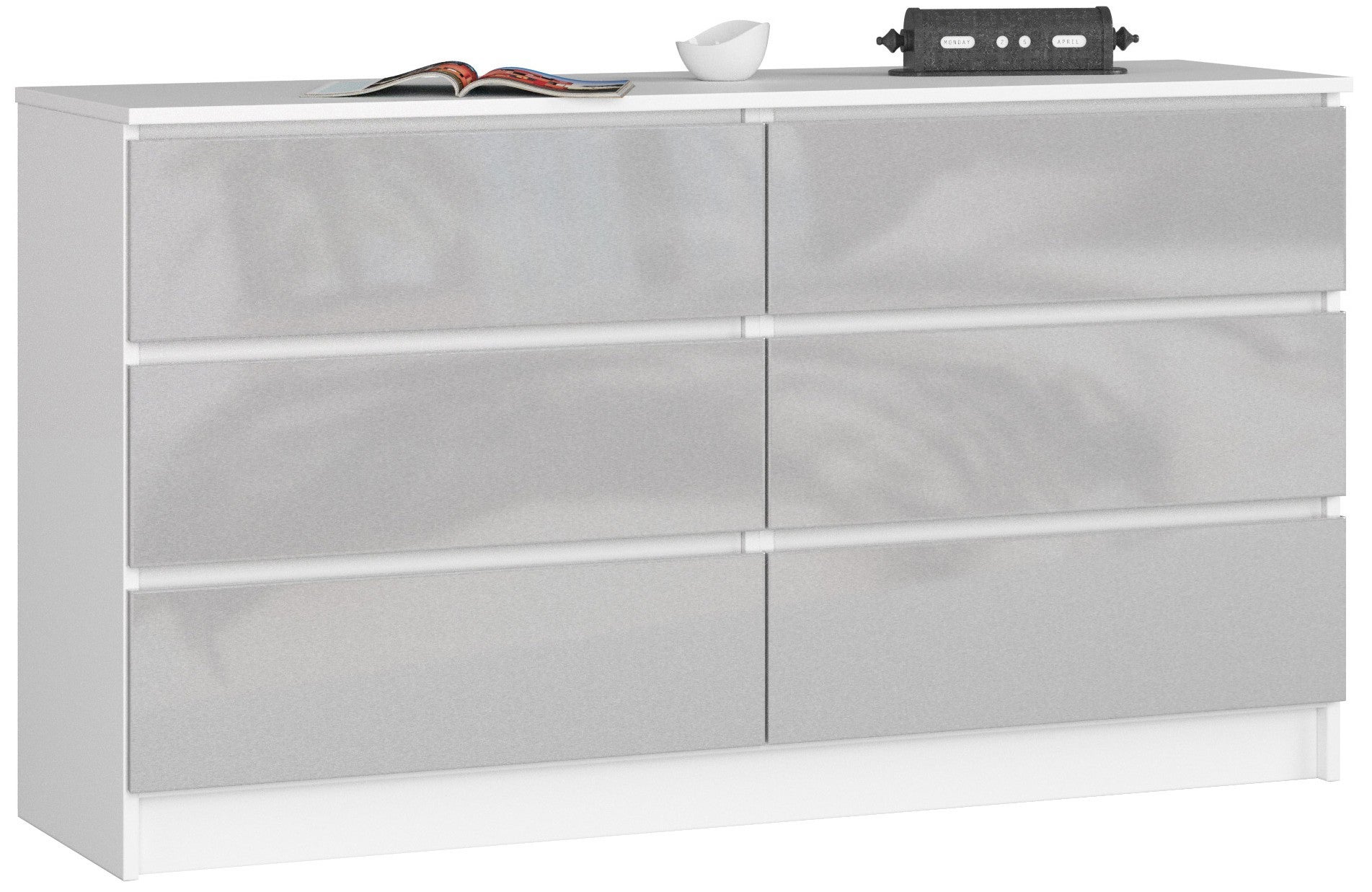 Komoda: 6 szuflad, biała | metaliczny połysk, 138 x 77 x 40 cm