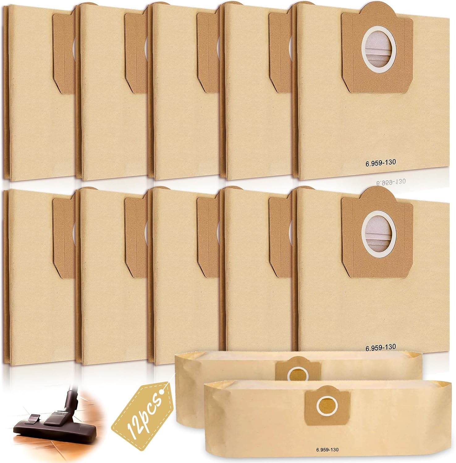 Plutoos WD3 Sacchetto Per Aspirapolvere Per Karcher 6.959-130.0 Sacchetti Filtro In Carta Sacchetto 1629 - Foto 3