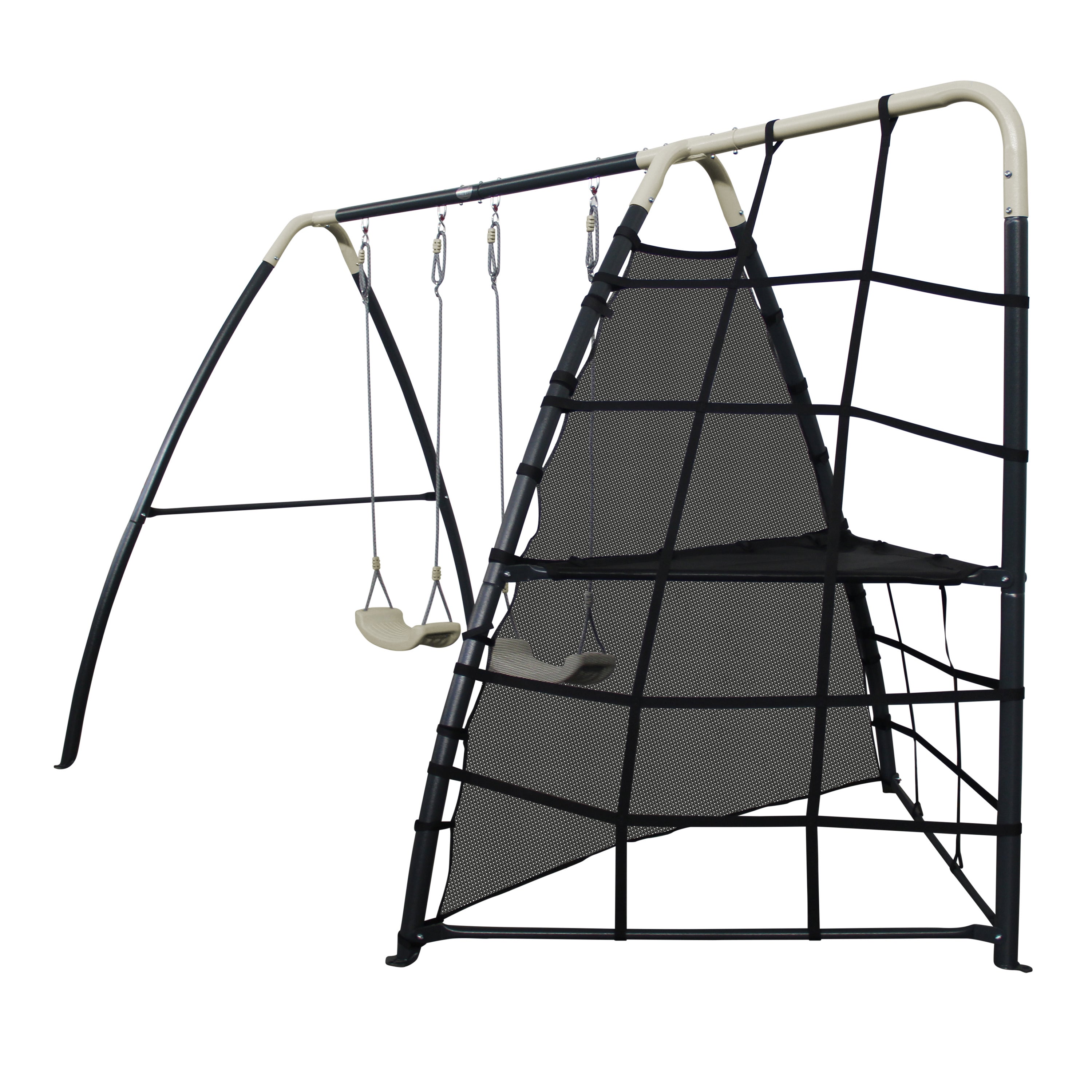 AXI Set de Balançoire en métal en anthracite & crème | Balançoire 2 agrès / places & filet à grimper | Portique avec Balançoire de jardin / extérieur - 7