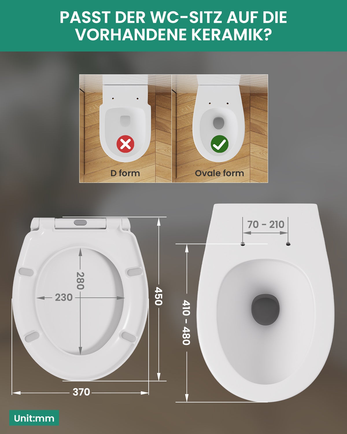 Sedile WC Cecipa max con freno anticaduta, sedile WC a forma di O, coperchio WC bianco per bagno - 3