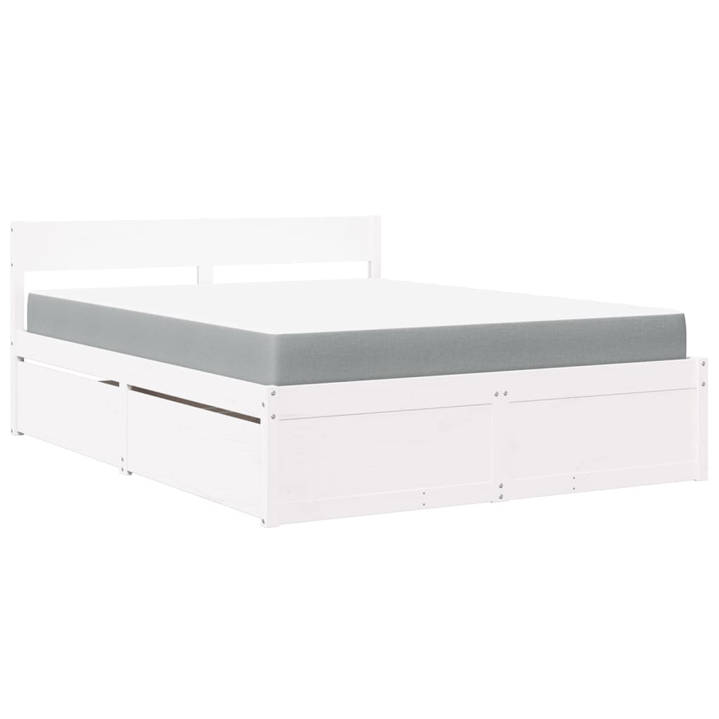Lit avec tiroirs et matelas blanc 160 x 200 cm en bois massif de pin - 2