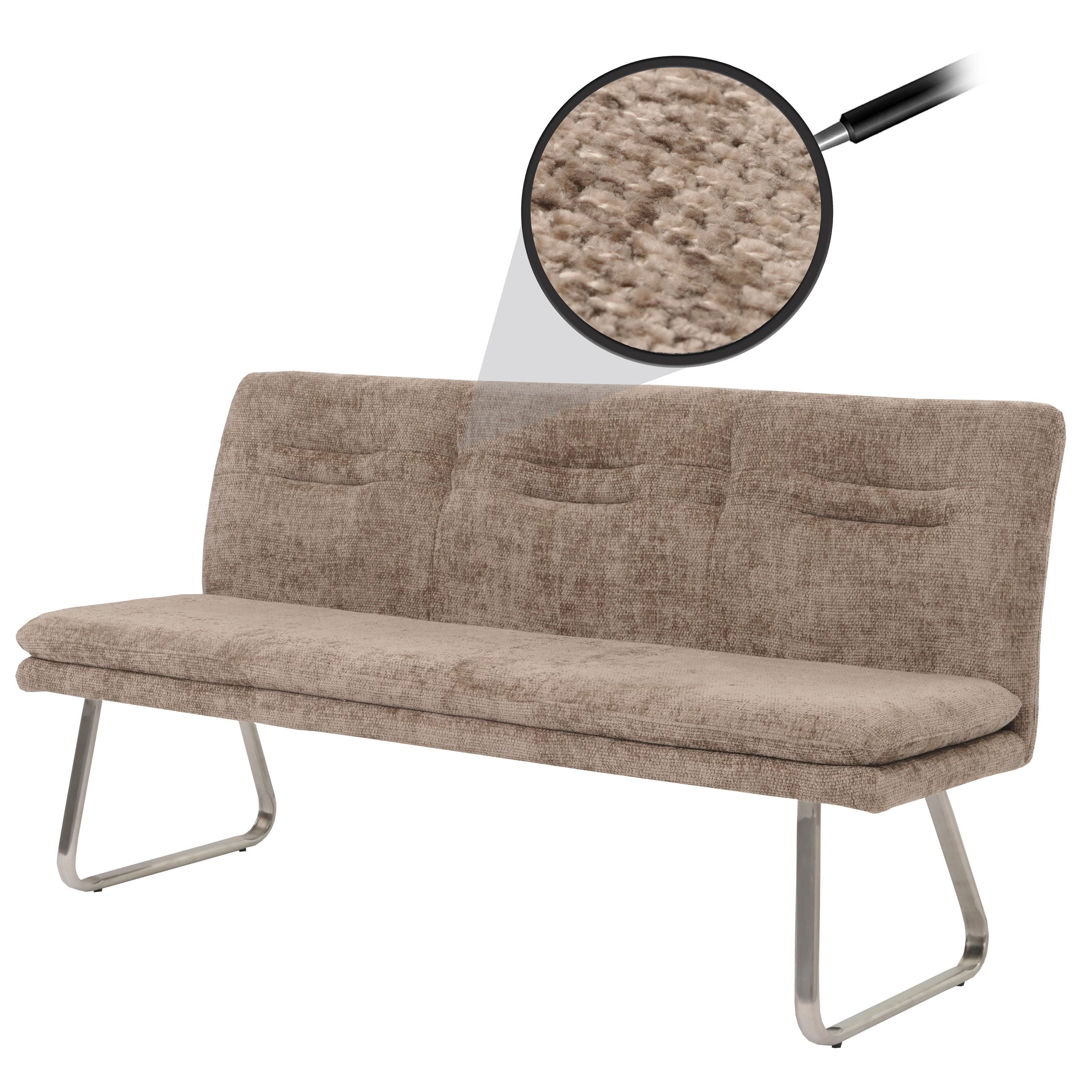 Panca Imbottita Soggiorno 180cm Mendler - Tessuto Ciniglia Con Piedi Acciaio Inox