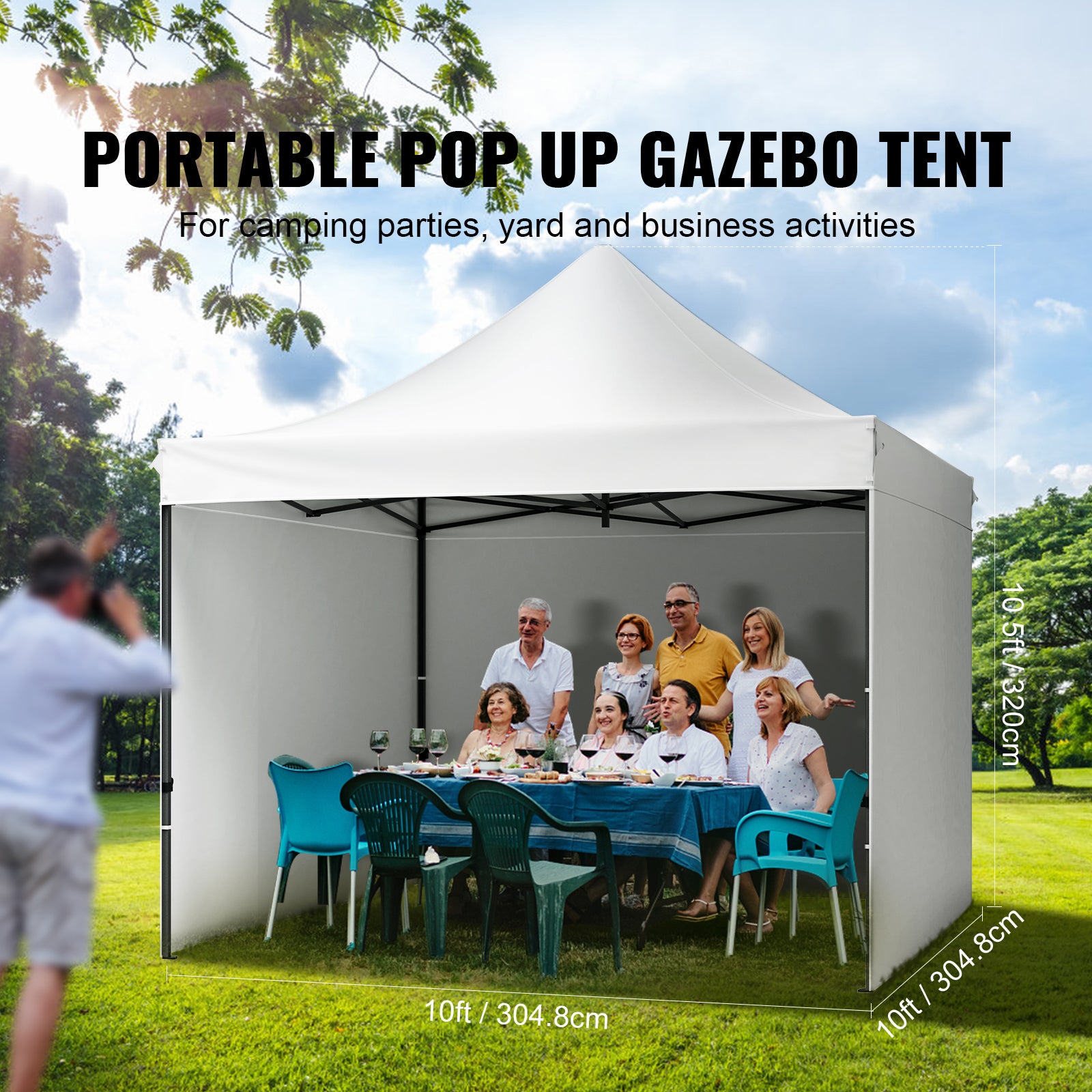 Tendalino pop-up,gazebo portatile SucceBuy 10x10ft con borsa con ruote,pareti laterali rimovibili,resistente ai raggi UV e impermeabile - 4
