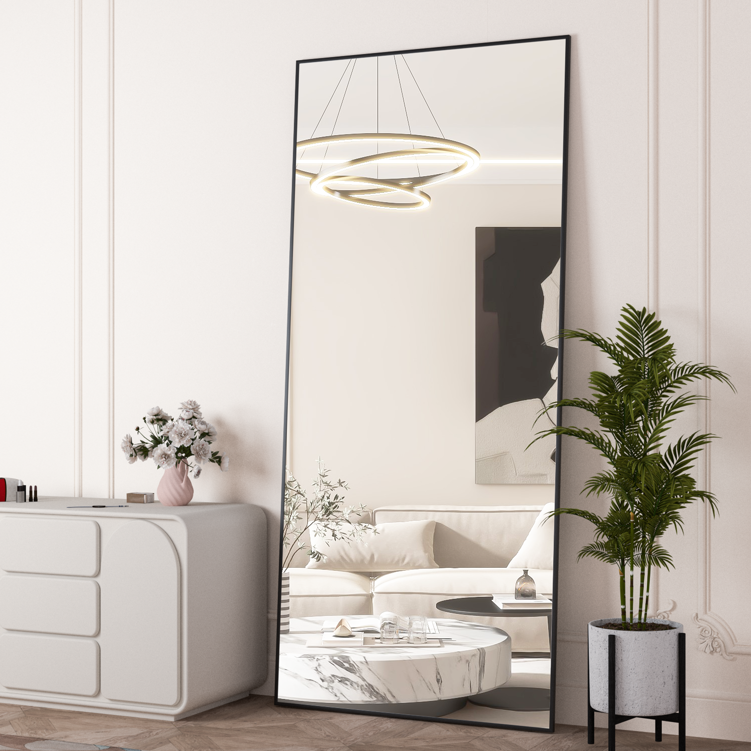 Miroir pleine longueur 180 x 64 cm, miroir sur pied, miroir sur pied avec cadre en alliage d'aluminium, miroir mural à cadre fin - 5