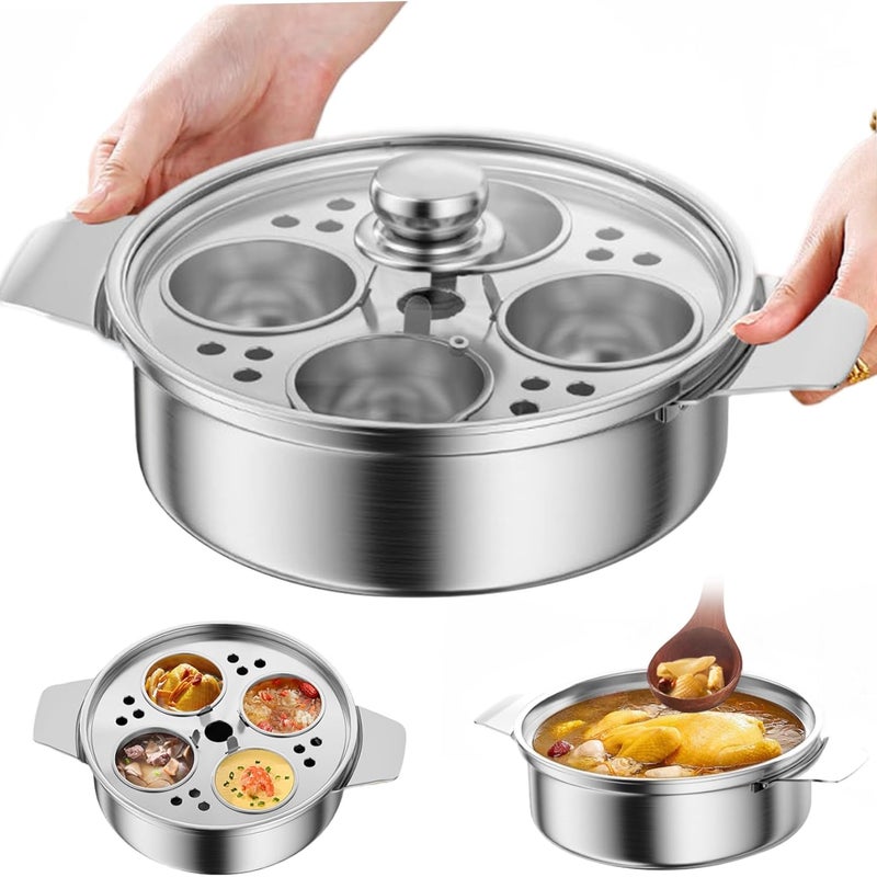 Stalowy garnek do gotowania jajek w koszulkach z 4 kubkami, uniwersalny, nieprzywierający garnek do kuchenek z uchwytem do garnków i patelni