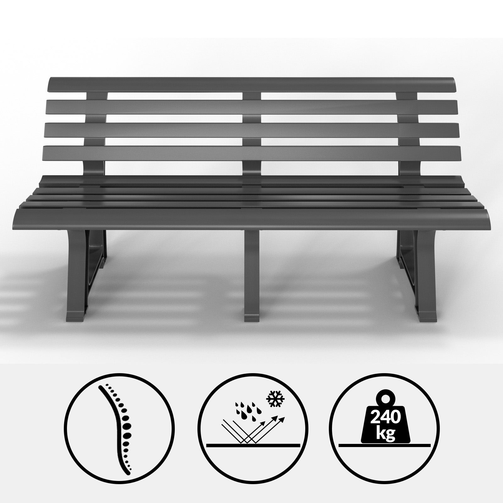 Casaria Banc de Jardin Orchidea anthracite 3 places banc d'extérieur en plastique banquette 145x49x74 cm Jardin terrasse parc - 3