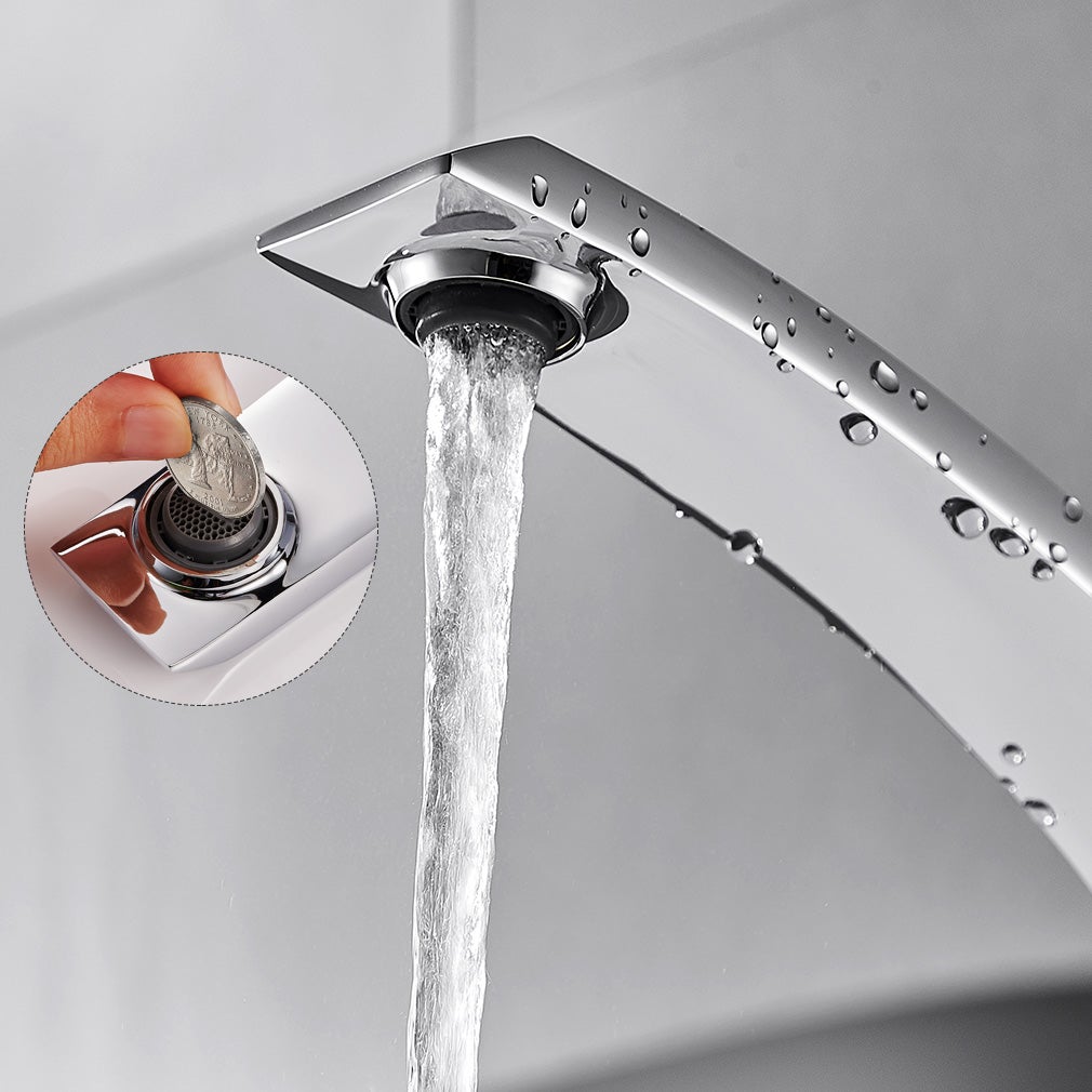2PCS Auralum max Robinet de Lavabo pour Salle de Bain au Design Moderne Mitigeur de lavabo à poignée unique avec aérateur amovible Chromé,EU Modèle - 5