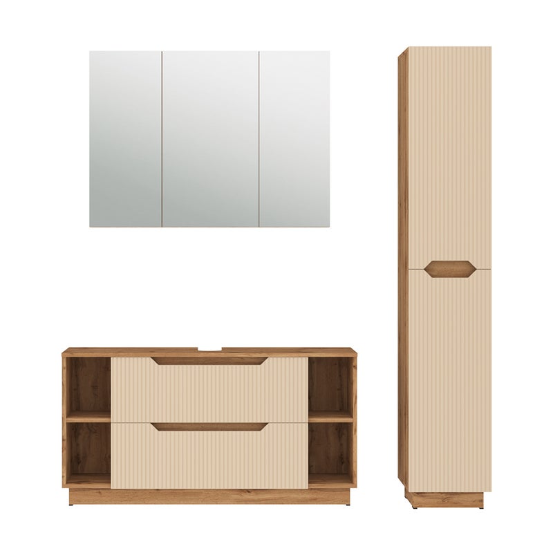 Vicco Zestaw mebli łazienkowych Lotta, Dąb/kaszmir w paski, 3 części