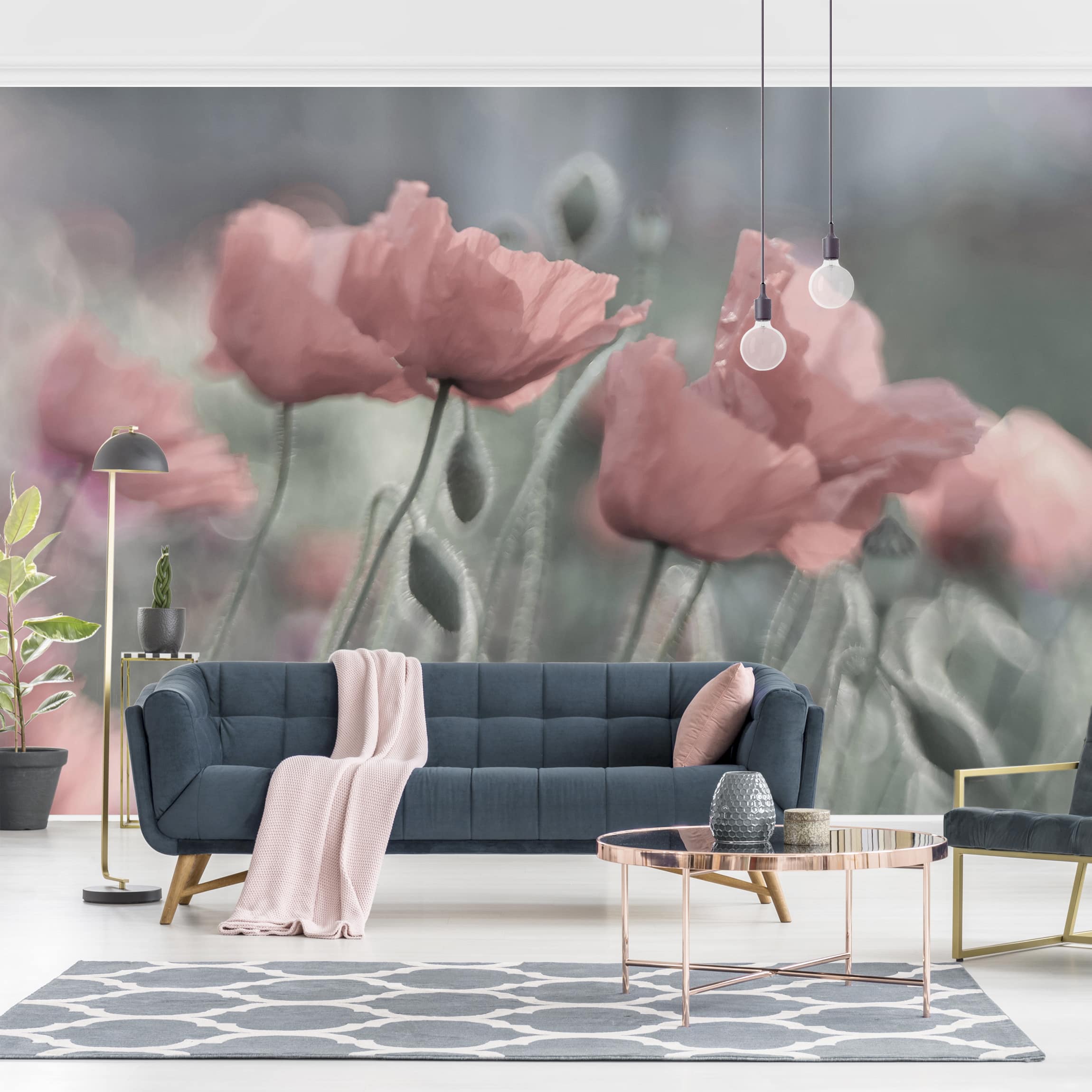 Papel pintado fotomural flores amapola naturaleza 164 - salón dormitorio cocina pasillo - tnt 384 x 255 cm adhesivo