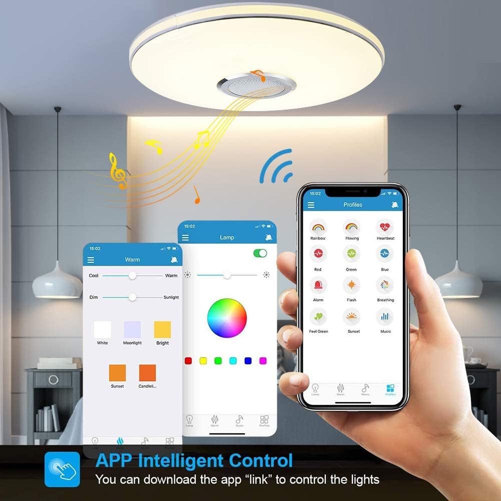 Plafonnier LED 36W avec haut-parleur Bluetooth, installation encastrée LED RGB, télécommande intelligente pour le changement de couleur.30cm - 4