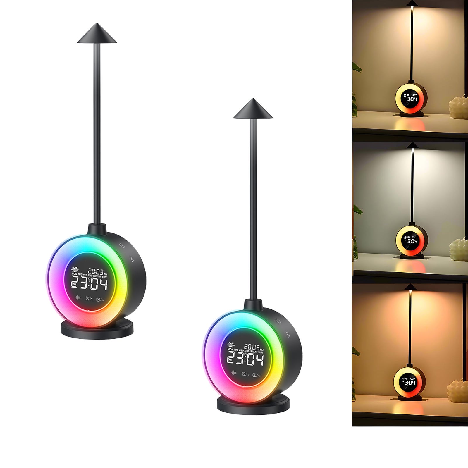 blonbar Lampe de chevet avec réveil lumineux, chargeur sans fil 10 W