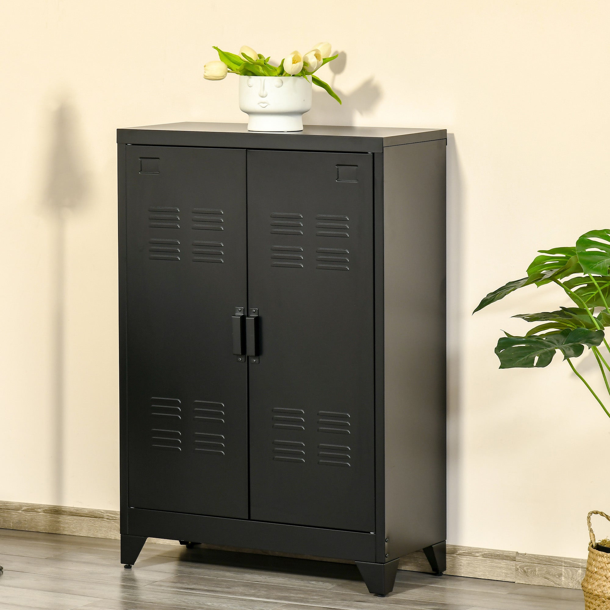 Armoire métallique 2 portes style industriel pour la maison et le garage, 75 x 33 x 110 cm, noire - 4