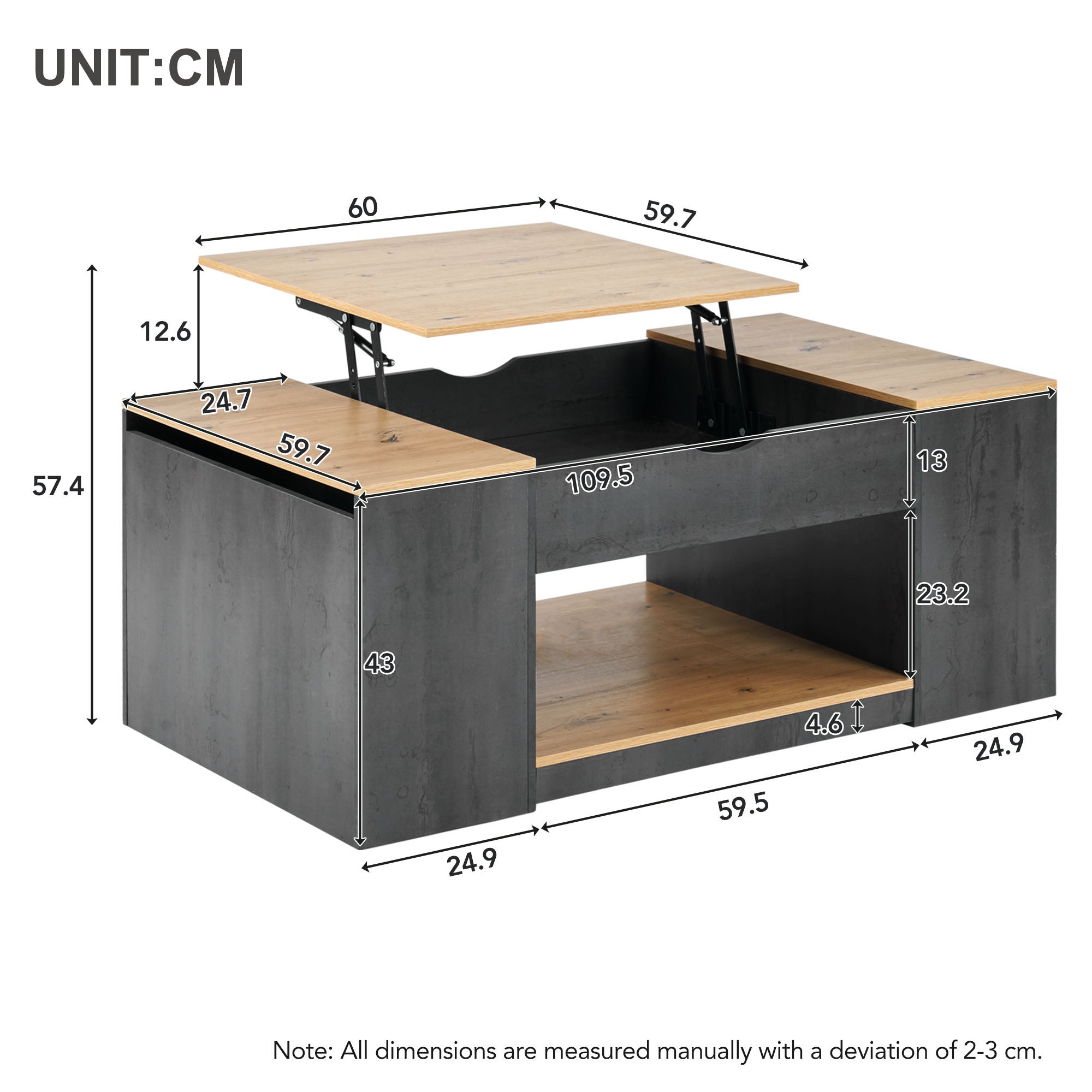 Table basse relevable en MDF - avec espace de rangement sous la table - gris - 4
