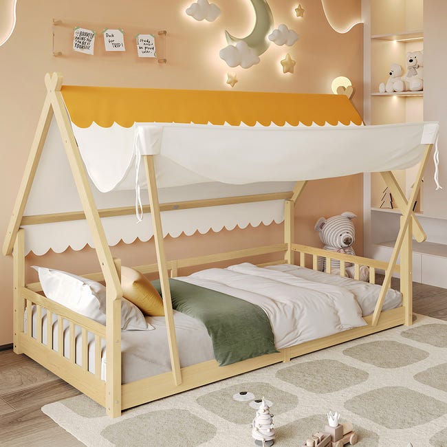 Letto A Capanna Per Bambini 140x200 Cm - A Forma Di Casetta - In Legno Di Pino E Mdf Bianco 97582583 Letto A Capanna Per Bambini 140x200 Cm - A Forma Di Casetta - In Legno Di Pino E Mdf Bianco 97582583