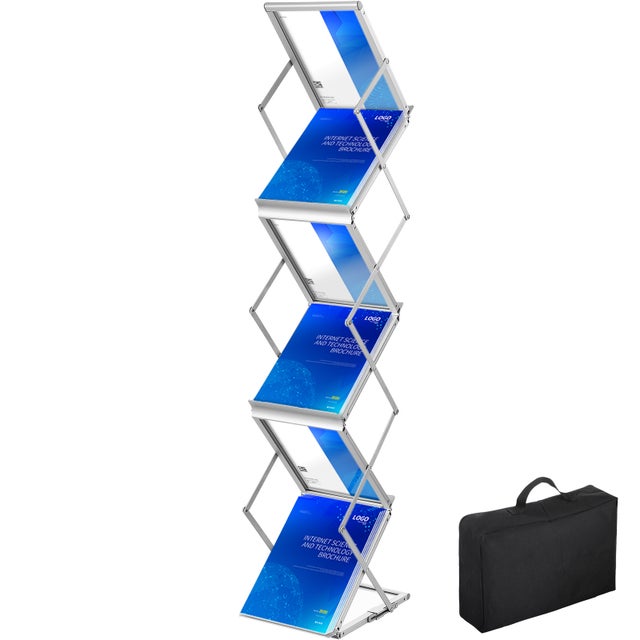 Presentoir a Brochures VEVOR en Alliage Aluminium Pliable Porte-Brochures sur Pied 6 Compartiments A4 Portable Charge 2 kg avec Sac Porte-Revue