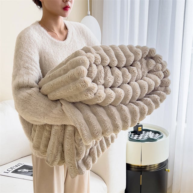 Plaid, plaid, plaid de canapé, doux et confortable, poils longs, hiver - kaki - 120×200 cm
