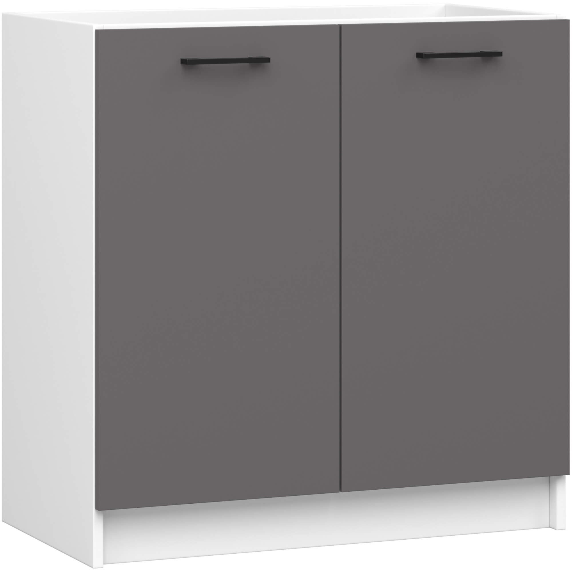 Szafka kuchenna pod zlewozmywak AKORD S80 system OLIWIA Biała 80 cm 2 drzwi kolor Grafit Szary mat 1 półka 80x46x82 cm