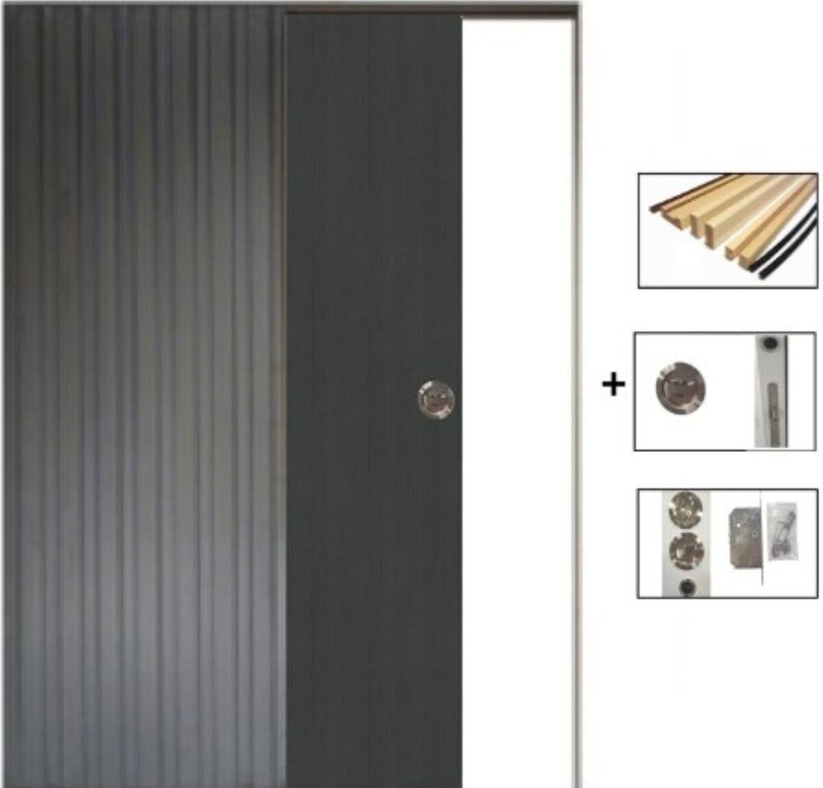 Porte Coulissante Effet Chêne Anthracite Grey Oak H204 X L83 Cm,galandage, Kit Finition Gd Menuiseries - 2