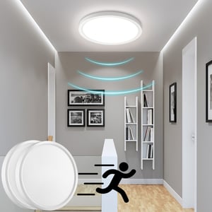 LEZOE Plafonnier LED Avec Détecteur De Mouvement, 18W 2200lm 120lm/W, IP54 Plafond éclairage De Salle De Bain 4000K, Plaque LED étanche Pour Pièces Humides, Couloirs, Sous-sols, Garages Balcons Noir